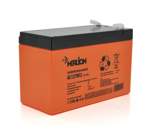 Акумулятор MERLION GL1270F2 12 V 7 Ah (150x65x95(100)) Orange Q10/420 гелевий АКБ 875 циклів 7Аг, фото 1