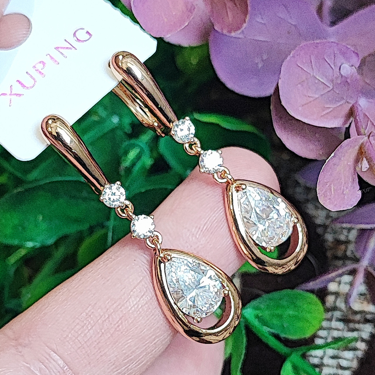 Сережки Xuping довжина 4.1см ширина 1.1см медичне золото позолота 18К с1544