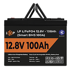 Акумулятор LP LiFePO4 12V (12,8V) - 100 Ah (1280Wh) (Smart BMS 100А) з BT пластик, фото 3