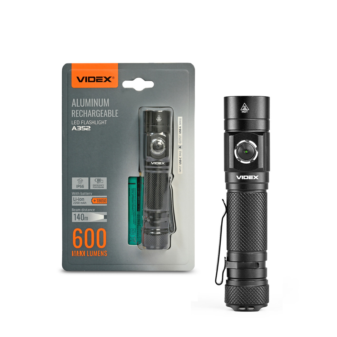 Портативний світлодіодний ліхтарик Videx VLF-A352 600Lm 5000K
