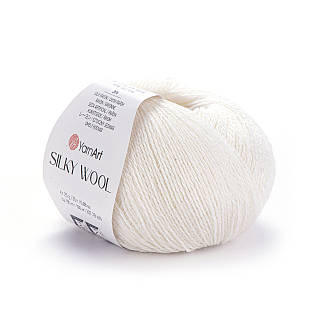 Yarnart SILKY WOOL (Силки Вул) № 347 белый (Пряжа шерсть с шелком, нитки для вязания)