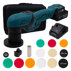 Акумуляторна ексцентрикова полірувальна машина PROFI-TEC PPM-8012SCP Set : з АКБ 12V 2.5 Ah+ЗП, круг 80мм