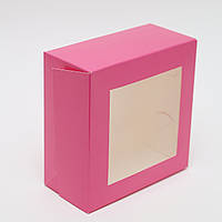 Коробка для тістечок рожева 130*130*60 з вікном