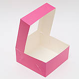 Коробка для тістечок рожева 130*130*60 з вікном, фото 2