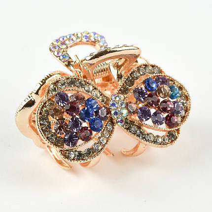 Шпилька краб металевої фірми Zaya золотистого кольору бантик із кольоровими кристалами розмір 40 Х 30 х 30 мм, фото 1