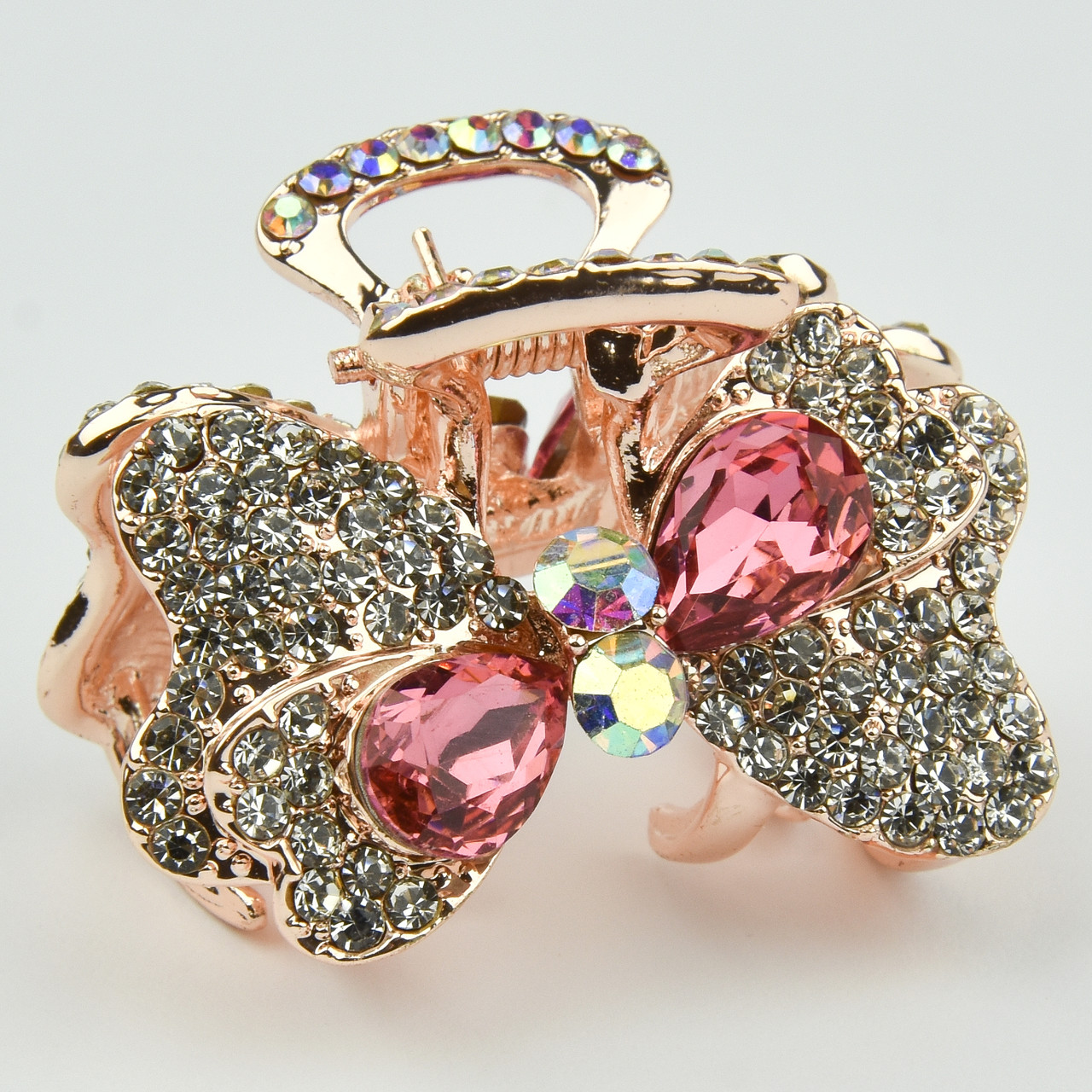 Шпилька краб металевої фірми Zaya золотистого кольору метелик із рожевими фіанітами розмір 23Х33Х33 мм