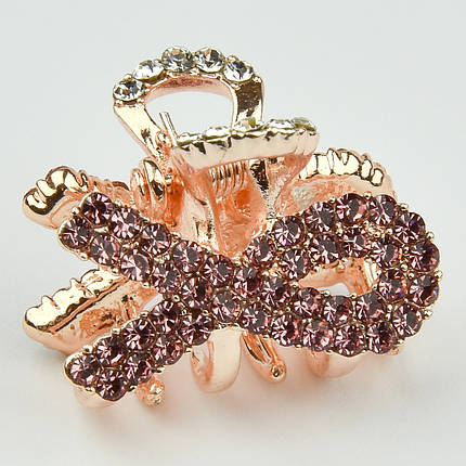 Шпилька краб металевої фірми Zaya золотистого кольору стрічка з рожевими кристалами розмір 15Х23Х23 мм, фото 1