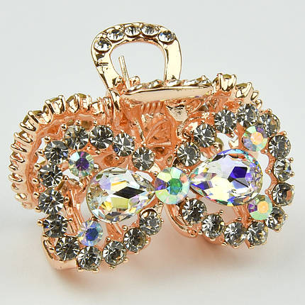 Шпилька краб металевої фірми Zaya золотистого кольору бантик із білими кристалами розмір 20Х28Х28 мм, фото 1