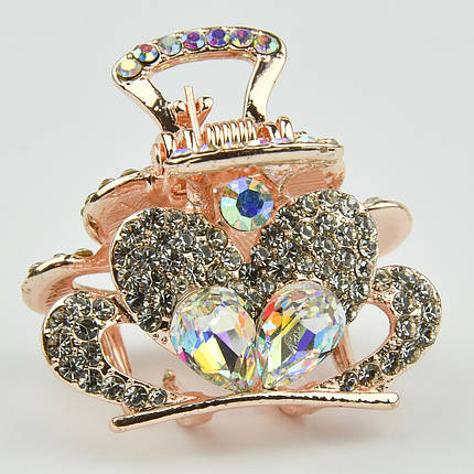 Шпилька краб металевої фірми Zaya золотистого кольору серце з переливними стразами розмір 25Х35Х25 мм, фото 1