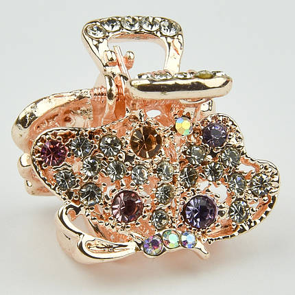 Шпилька краб металевої фірми Zaya золотистого кольору метелик із різнобарвними сапфірами розмір 20Х25Х20 мм, фото 1