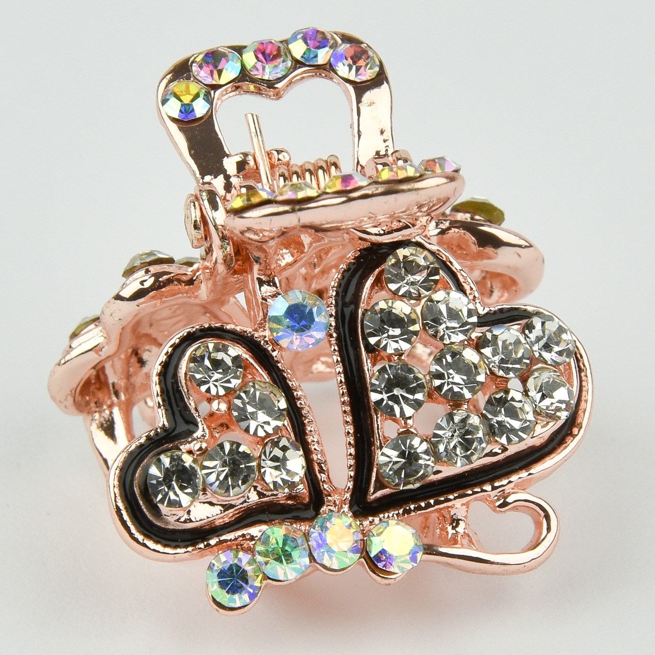 Шпилька краб металевої фірми Zaya золотистого кольору два сердечка з білими стразами розмір 20Х25х20 мм