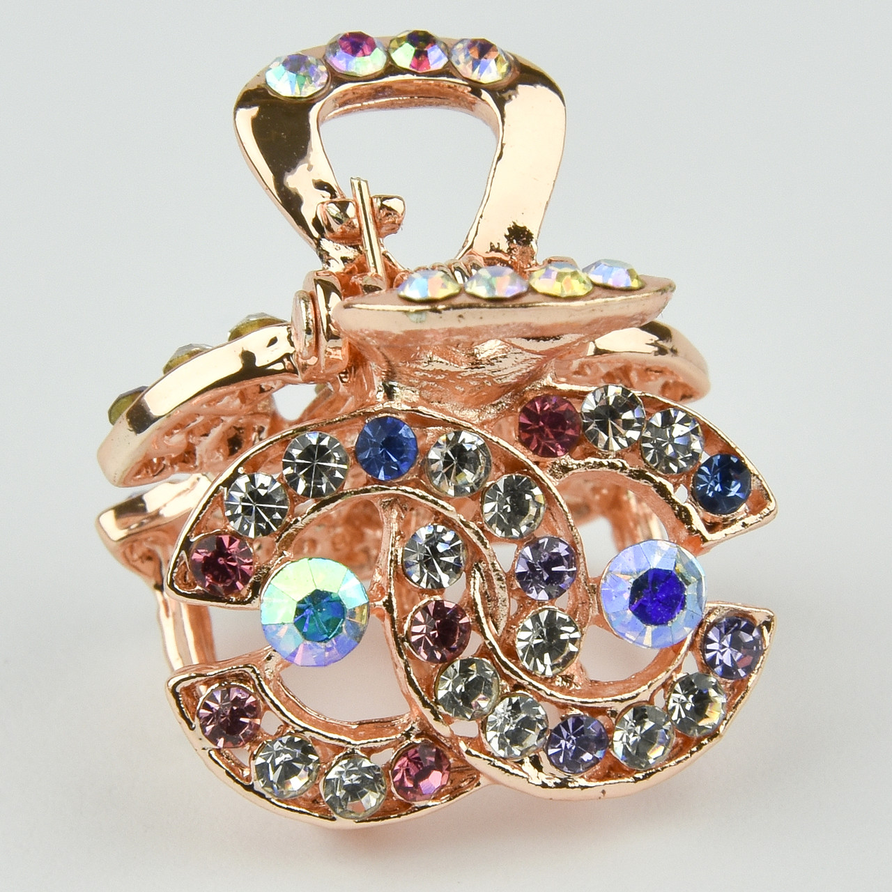 Шпилька краб металевої фірми Zaya золотистого кольору брендова з різнобарвними фіанітами розмір 20Х25х20 мм