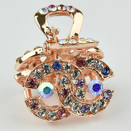 Шпилька краб металевої фірми Zaya золотистого кольору брендова з різнобарвними фіанітами розмір 20Х25х20 мм, фото 1