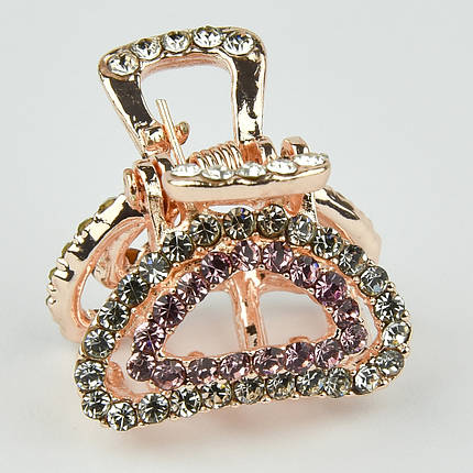 Шпилька краб металевої фірми Zaya золотистого кольору з білими та рожевими кристалами розмір 15х20х15 мм, фото 1