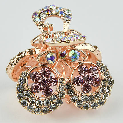 Шпилька краб металевої фірми Zaya золотистого кольору вишеньки з рожевими фіанітами розмір 25х25х25 мм, фото 1