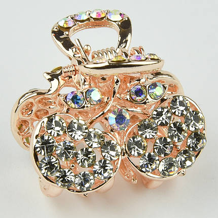 Шпилька краб металевої фірми Zaya золотистого кольору вишеньки з білими кристалами розмір 20Х25х20 мм, фото 1