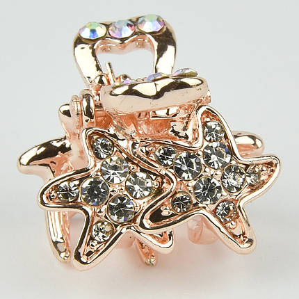 Шпилька краб металевої фірми Zaya золотистого кольору зірочки з білими кристалами розмір 15х17х15 мм, фото 1