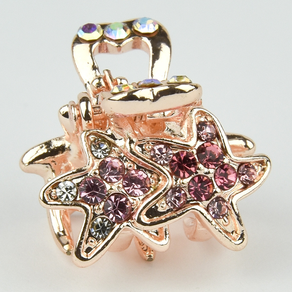 Шпилька краб металевої фірми Zaya золотистого кольору зірочки з рожевими стразами розмір 15Х17х15 мм