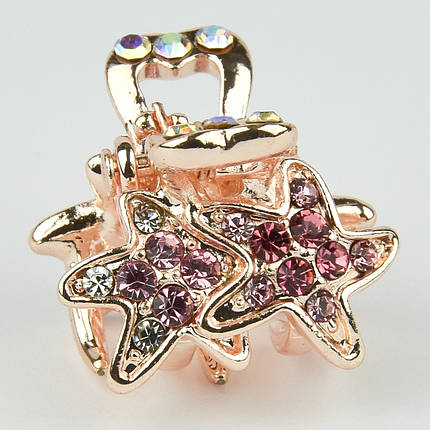 Шпилька краб металевої фірми Zaya золотистого кольору зірочки з рожевими стразами розмір 15Х17х15 мм, фото 1