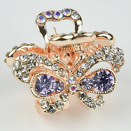 Шпилька краб металевої фірми Zaya золотистого кольору метелик із фіолетовими стразами розмір 20Х25х20 мм, фото 1