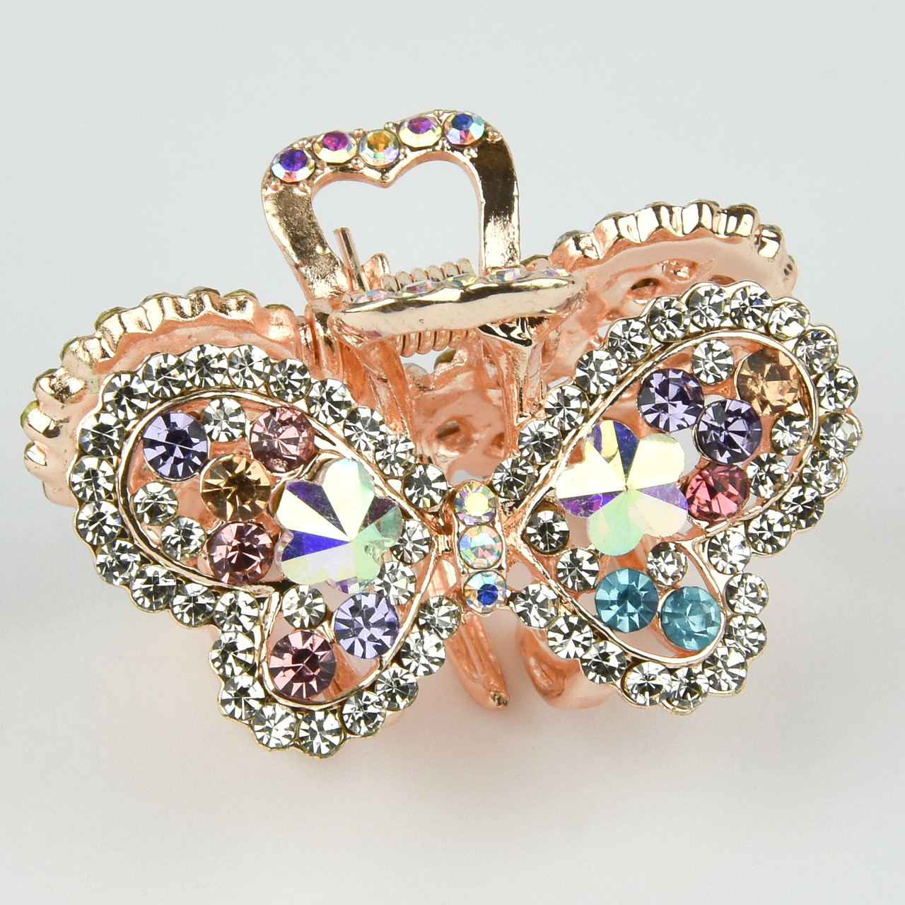 Шпилька краб металевої фірми Zaya золотистого кольору метелик із переливними стразами розмір 25х30х25 мм