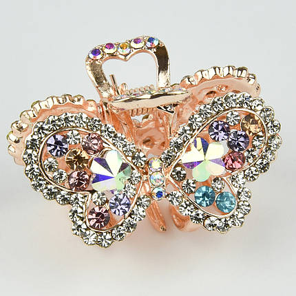 Шпилька краб металевої фірми Zaya золотистого кольору метелик із переливними стразами розмір 25х30х25 мм, фото 1