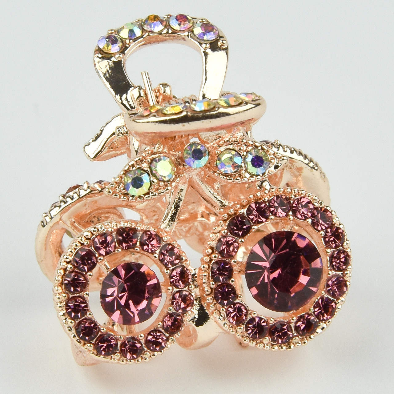 Шпилька краб металевої фірми Zaya золотистого кольору вишеньки з рожевими кристалами розмір 20Х23х20 мм