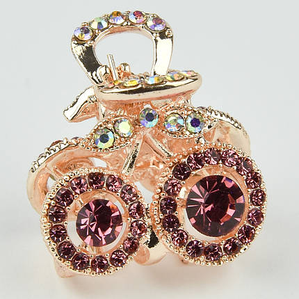 Шпилька краб металевої фірми Zaya золотистого кольору вишеньки з рожевими кристалами розмір 20Х23х20 мм, фото 1