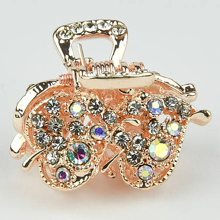 Шпилька краб металевої фірми Zaya золотистого кольору листочки з переливними стразами розмір 20Х25х20 мм, фото 1