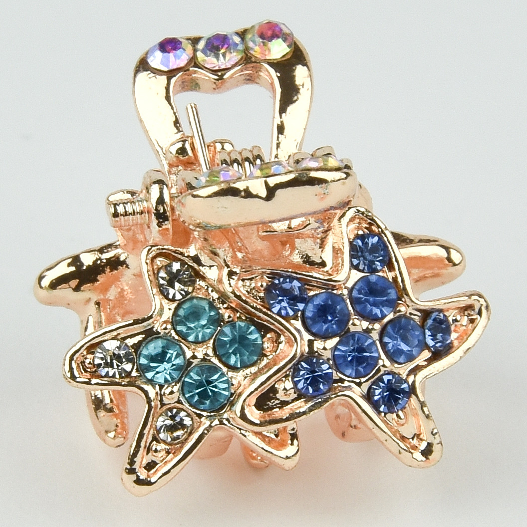 Шпилька краб металевої фірми Zaya золотистого кольору зірочки із синіми кристалами розмір 15Х17х15 мм