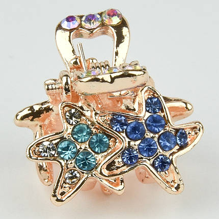 Шпилька краб металевої фірми Zaya золотистого кольору зірочки із синіми кристалами розмір 15Х17х15 мм, фото 1