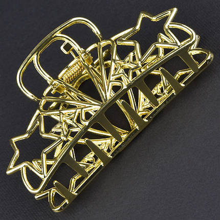 Шпилька краб металевий лимонного кольору із зірочками та мушлею розмір 80х40х30 мм, фото 1