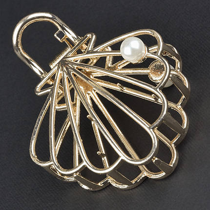 Шпилька краб металевий бронзового кольору мушля з перлиною розмір 65х55х40 мм, фото 1