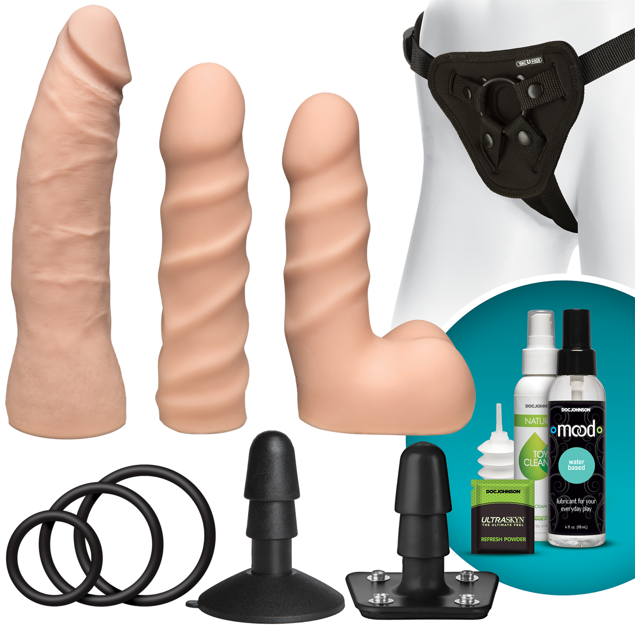 Набір для страпону Doc Johnson Vac-U-Lock Dual Density Starter Set Vanilla, діаметр 2х3,8 см, 5,1 см