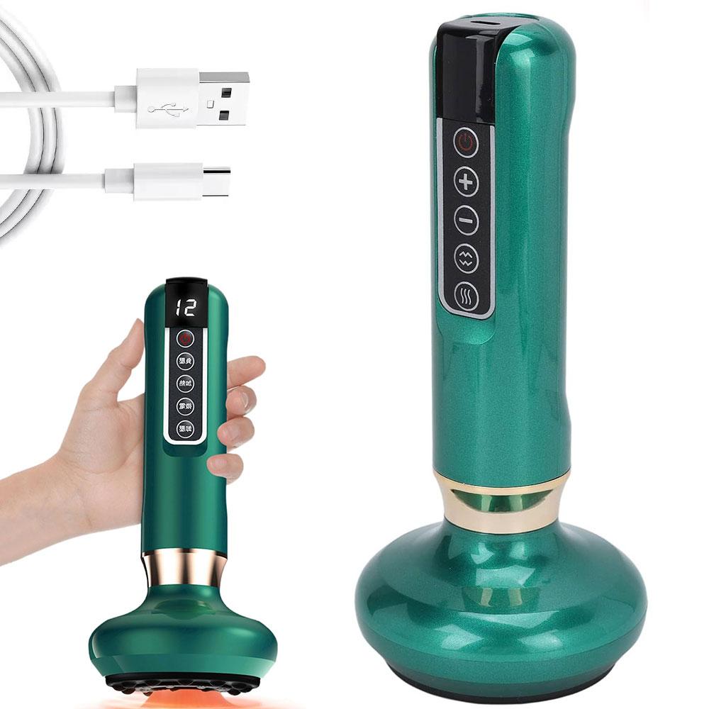 Акумуляторний вакуумний масажер з підігрівом + олійка, 12 режимів, з USB, Зелений / Антицелюлітний масажер, фото 1