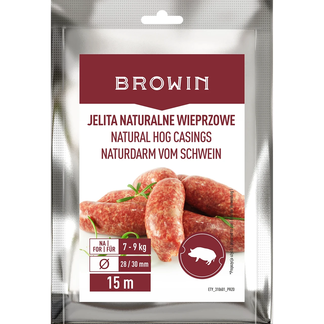 Натуральні свинячі оболонки Biowin 28/30 мм, 15 м — кишки для домашної ковбаси, сардельок, суджука
