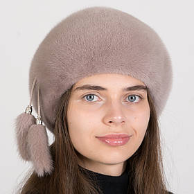 Жіночий норковий класичний Берет з прикрасою сбоку