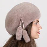 Жіночий норковий класичний Берет з прикрасою сбоку, фото 3