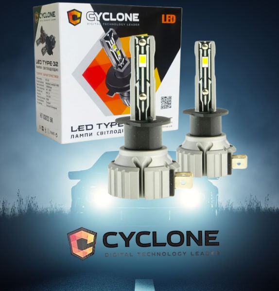 Світлодіодні лампи CYCLONE LED H1 12 V Type 32 15 W 6000 K 4800L радіатор