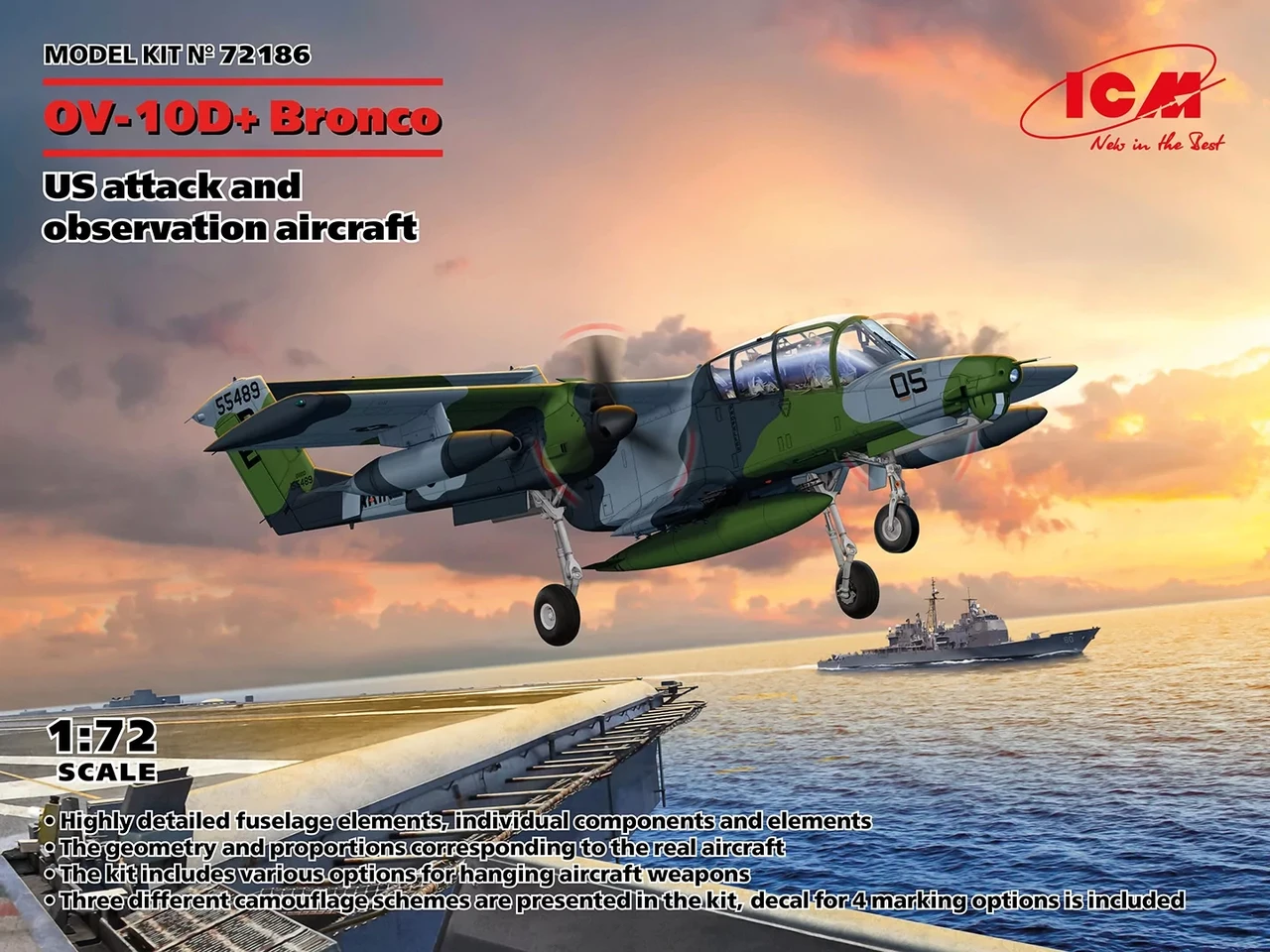 OV-10D+Bronco. Збірна модель літака у масштабі 1/72. ICM 72186