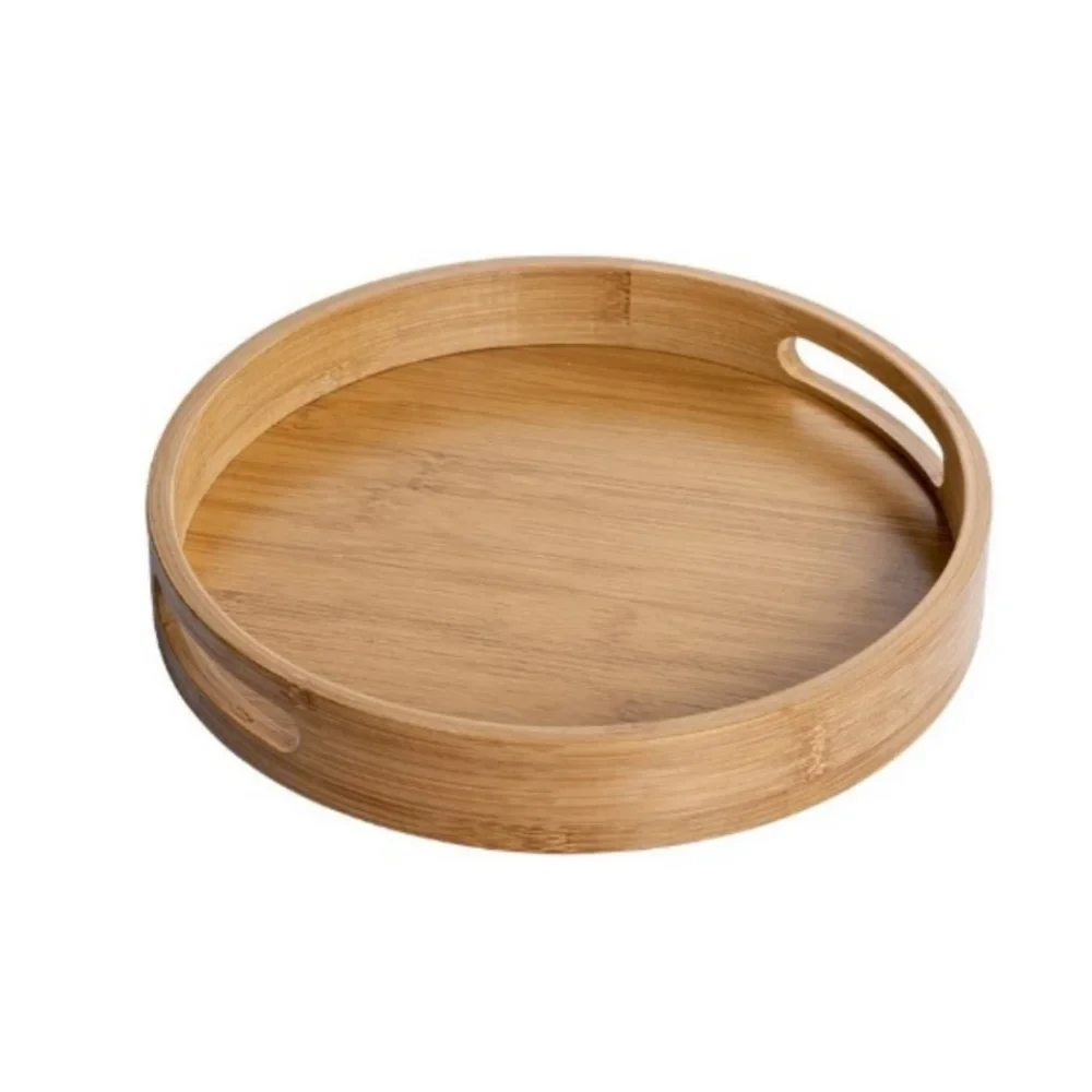 Піднос з бортиком та ручками Helios круглий бамбуковий "Натур" 40*4,8 см 7205, фото 1