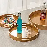 Піднос з бортиком та ручками Helios круглий бамбуковий "Натур" 40*4,8 см 7205, фото 2