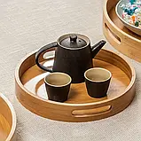 Піднос з бортиком та ручками Helios круглий бамбуковий "Натур" 40*4,8 см 7205, фото 3