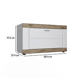 Низька тумба для взуття Санторіні 80.4 см білий та дуб вікінг у скандинавському стилі в коридор