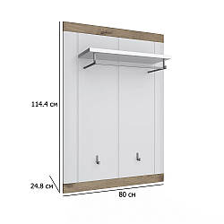 Вішалка настінна в передпокій Санторіні 80 см білий та дуб вікінг з полицею у скандинавському стилі