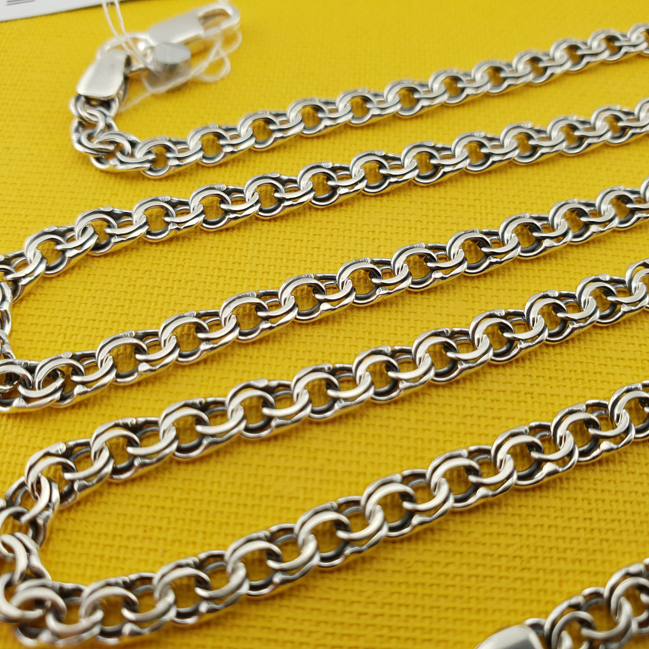 Срібна цепочка чоловіча на шию бісмарк (плоский). Ширина 4,5 мм, довжина 60 см, фото 1