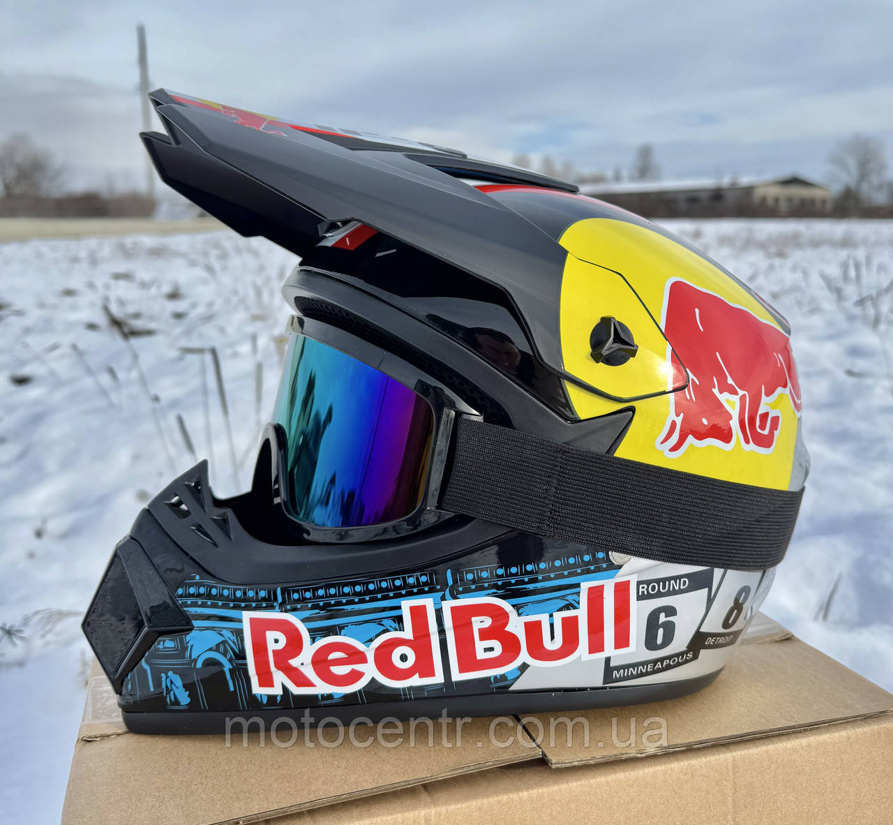 Мотошолом кросс-ендуро RedBull/black + Окуляри в ПОДАРУНОК