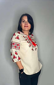 Вишиванка жіноча з "конопляного" льону "Пишна троянда" (вишитий комір)