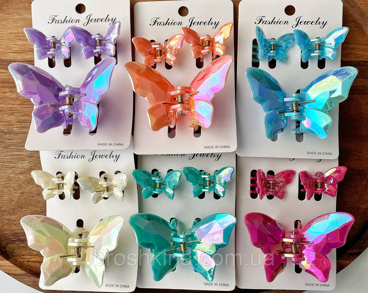 Набір крабів для волосся оптом пластик 7,5*5*4 , 4*2,5*2 см 12 наб/уп  МЕТЕЛИКИ КОЛЬОРОВІ ПЕРЛАМУТРОВІ, фото 1