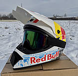 Мотошолом кросс-ендуро RedBull/white + Окуляри в ПОДАРУНОК, фото 3